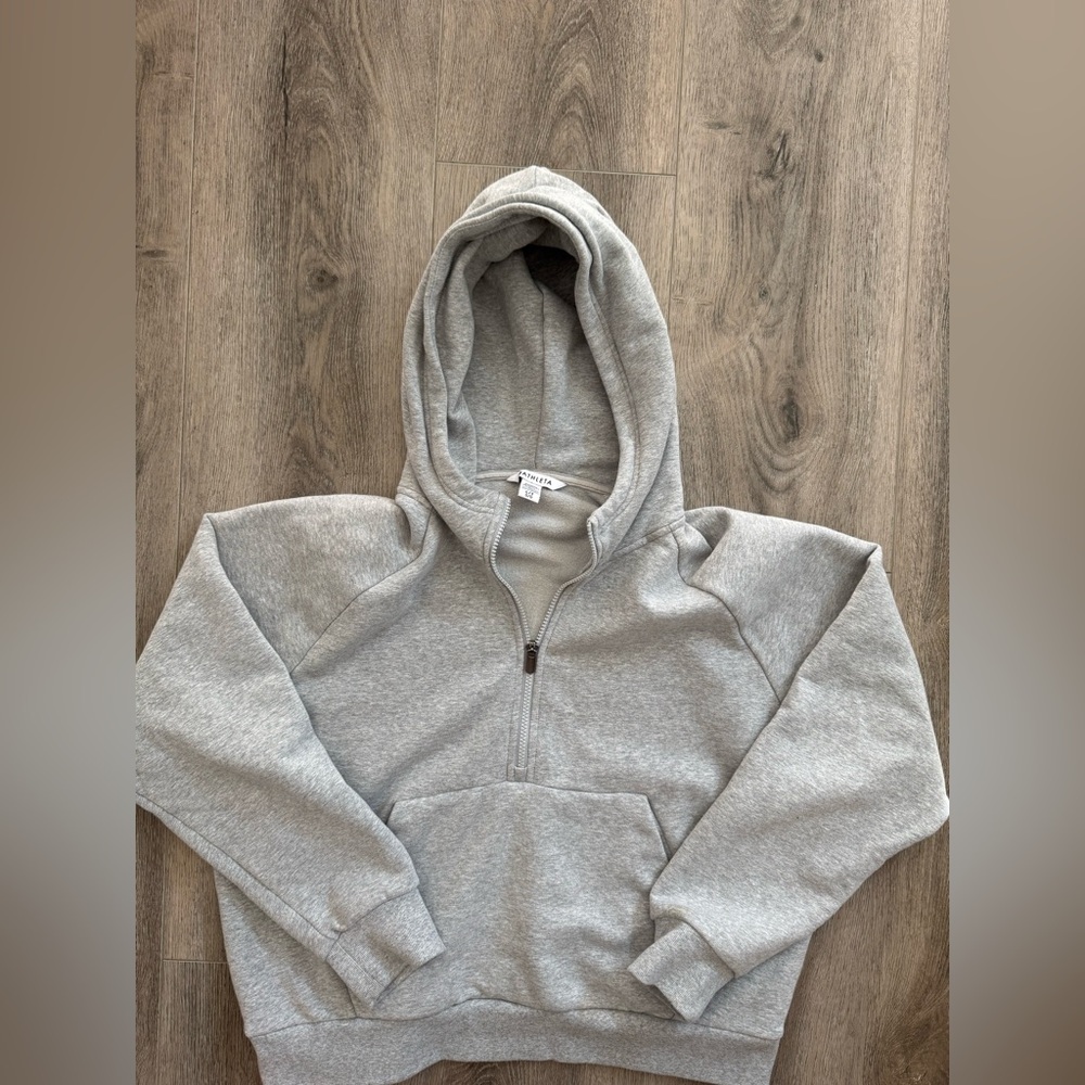 Athleta Light Gray Forever Fleece 1/2 Zip Hoodie